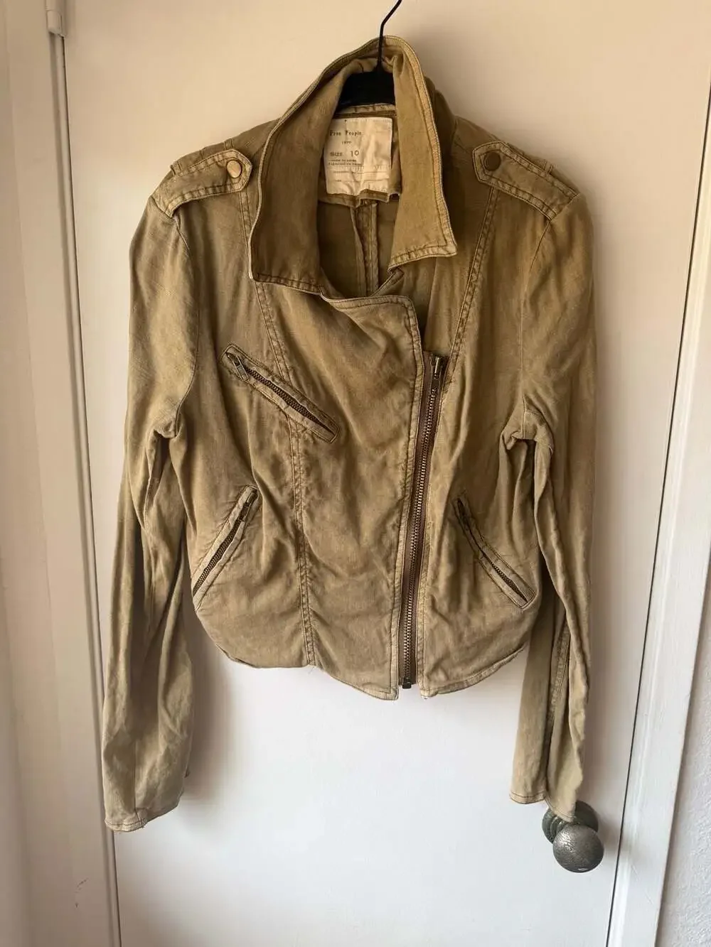 Free People Brown Cropped Utility Moto Zip-Up Jacket Size 10